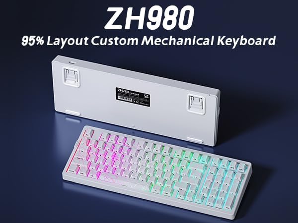 ZORNHER ZH980 Mechanical Keyboard Wireless95% White Creamy Keyboard with Number PadGaming Keyboard with Number PadShine Through Spider Web PC KeycapsCreamy Sounding Linear SwitchesFull Size