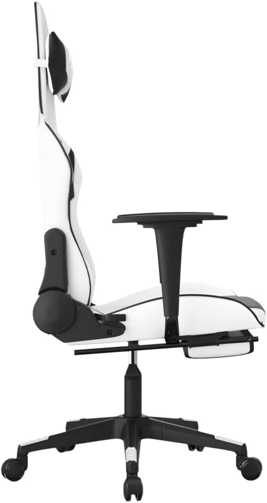 Massage Gaming Chair with Footrest White&ampBlack Faux Leather (Weight: 36.6 lbs)