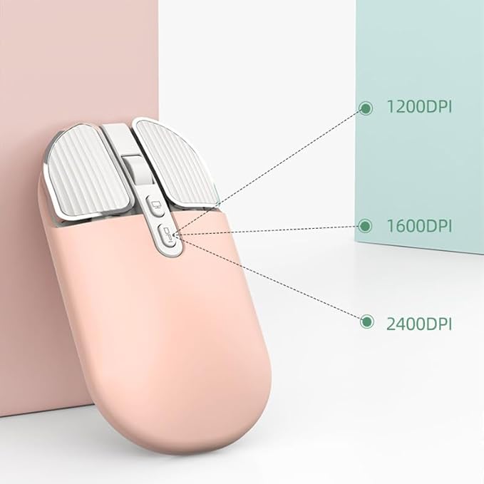 YOCUNKER Wireless Mouse 2.4G Rechargeable Silent Slim Computer Mouse with USB Receiver 3 DPI Back to Desktop Button Cordless Mice for PC Laptop Computer Desktop Windows Mac OS Office (Pink)