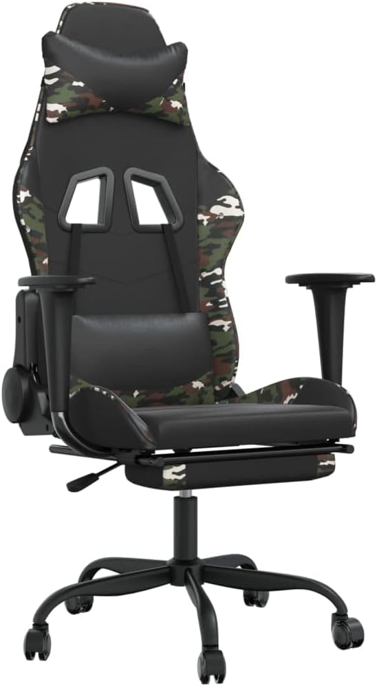 Gaming Chair with Footrest Black and Camouflage Faux Leather (Weight: 36.16 lbs)