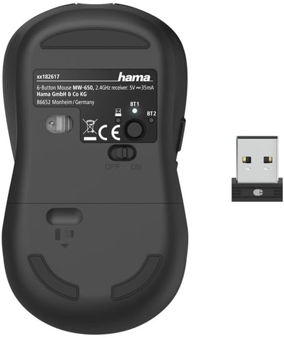 Hama Computer Mouse Wireless (6-Button Optical Mouse Multi-Device Mouse for PC Laptop and Laptop for Right-Handed Users 800-2400 dpi Bluetooth Windows 11/10/8/7 Android 4.3 MAC) Black