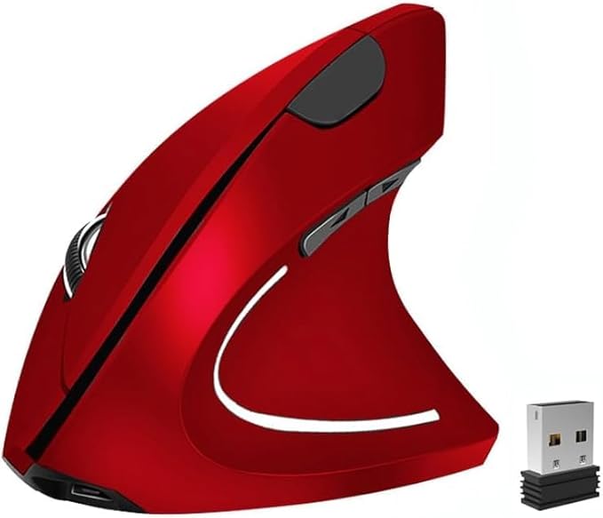 Ergonomic Mouse Vertical Wireless Mouse 2.4G Rechargeable Optical Vertical Mouse High Precision Optical Mouse Adjustable800/1200/1600 DPI 6 Buttons for Laptop etc RedSpecially for Right-handers