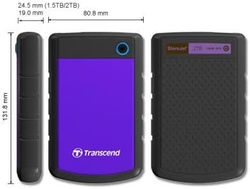 Transcend 2TB SJ25H3 USB 3.1 Portable Hard Drive Rugged Anti-Shock Resistant Compact and Lightweight with Lightning-Fast Speeds One Touch Backup Button Purple - TS2TSJ25H3P