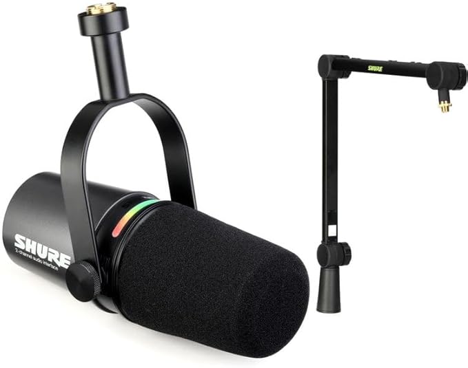 Shure MV7i Smart Microphone with Built-in Audio Interface and Deluxe Articulating Desktop Mic Boom Stand - Podcast Mic with 2 Channels XLR and 1/4 USB-C for Mac/PC/Phone and Advanced DSP Features