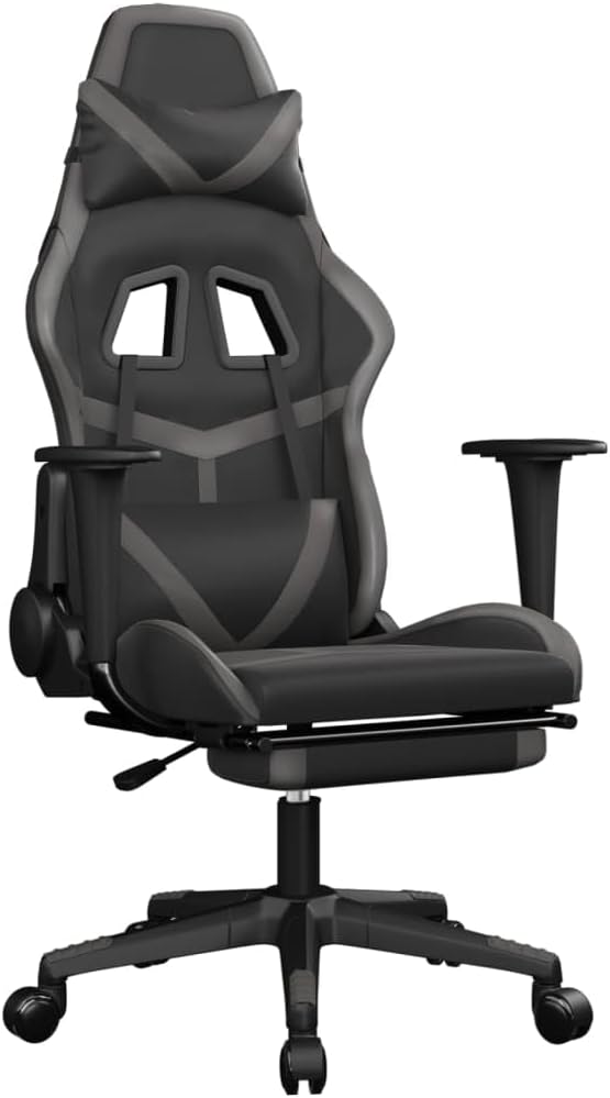 YAFF Gaming Chair with Footrest Black and Gray Faux Leather