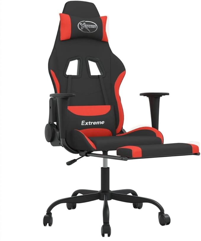 Massage Office Gaming Chair with Footrest Fabric Massage Office Chair Ergonomic Desk Chair Rolling Swivel Adjustable PC Computer Chair for Women Adults Girls(Black&ampRed)