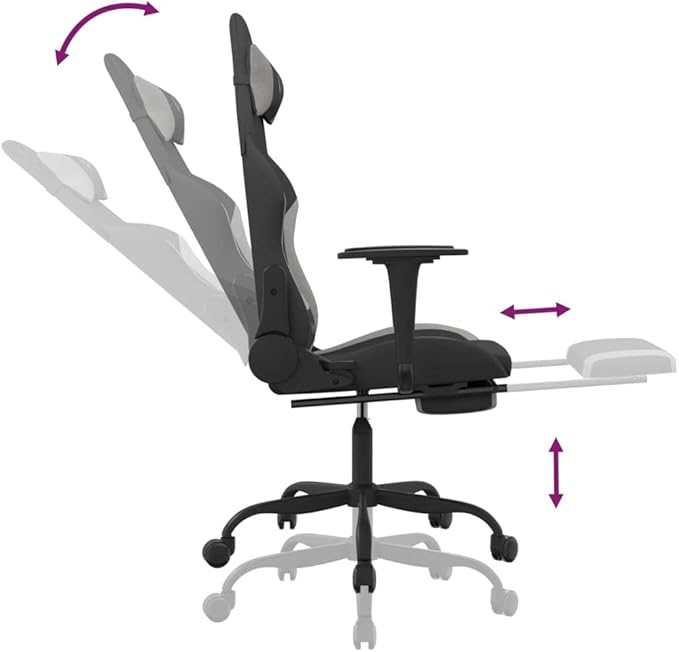 Gaming Chair Computer ChairErgonomic Gaming ChairSuitable for Work Rest Playing Computer Games Watching Performanceswith Footrest Black and Light Gray Fabric