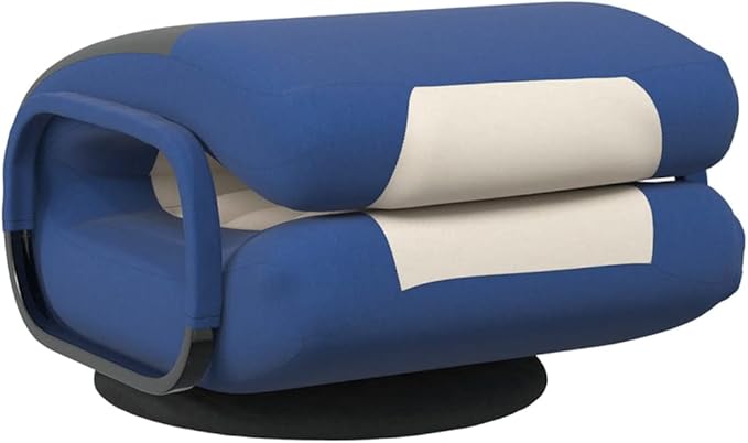 YAFF Foldable Gaming Floor Chair with Armrests 360° Swivel Adjustable Fabric Lounge Chair Comfortable Foam Padded Floor Seat for Adults Living Room Bedroom Easy Storage – Blue and Cream