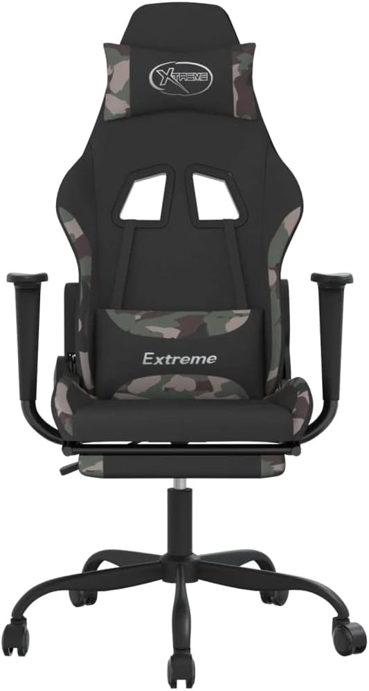 vidaXL Camouflage Massage Gaming Chair with Adjustable Backrest and Seat Footrest Included Fabric and Metal Construction Prop 65 Warning