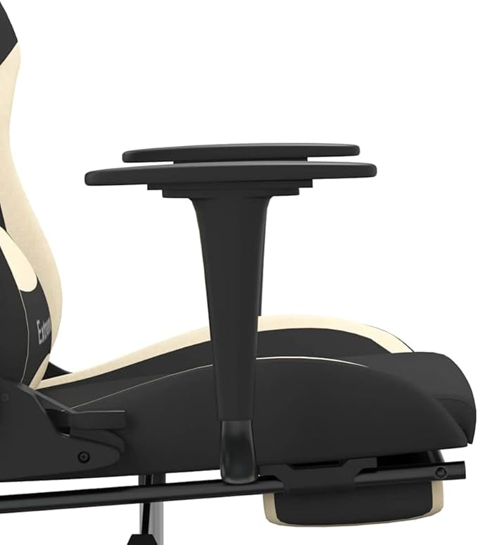 vidaXL Massage Gaming Chair for Adult Reclining Computer Chair with Footrest and Headrest Height Adjustable Office Chair with 360°-Swivel Castors Black and Cream Fabric