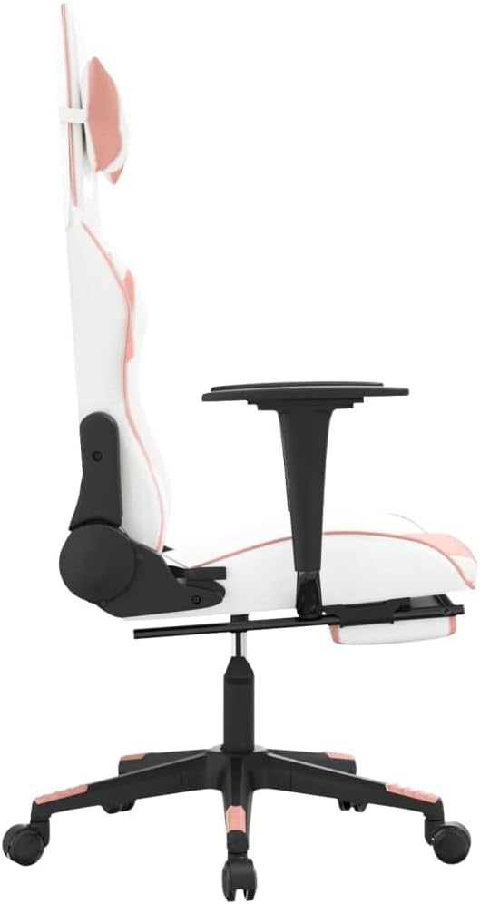 Learning Chair Racing Chair Gamer Chair Gaming Chair with Footrest White and Pink Faux LeatherSuitable for Study Bedroom Hotel