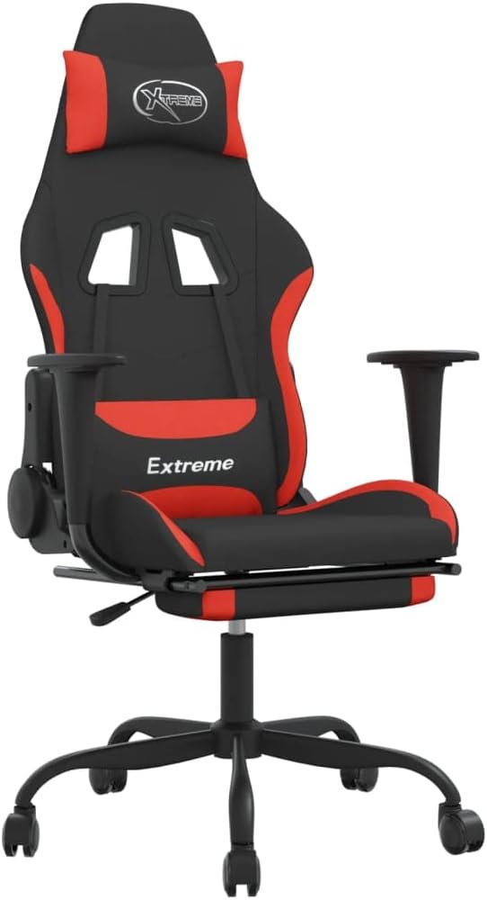 Massage Office Gaming Chair with Footrest Fabric Massage Office Chair Ergonomic Desk Chair Rolling Swivel Adjustable PC Computer Chair for Women Adults Girls(Black&ampRed)