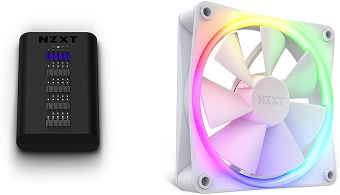NZXT Internal USB Hub 3 - AC-IUSBH-M3-4 Internal USB 2.0 Ports - 3M Dual Lock Tapes &amp F120 RGB Fans - RF-R12SF-W1 - Advanced RGB Lighting Customization - Whisper Quiet Cooling