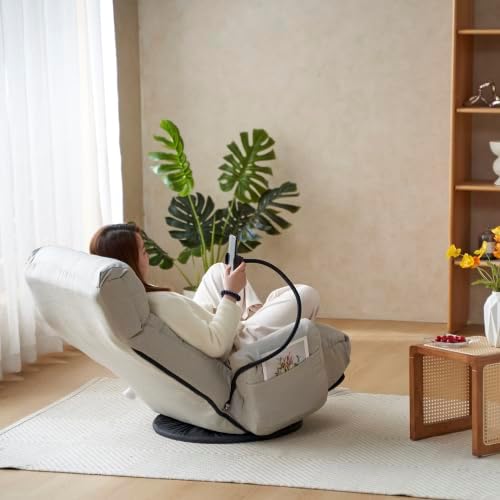 360° Swivel Gaming Floor Chair Adjustable 3-Position Folding Sofa Chair with Armrests &amp Phone Holder Cushioned Indoor Chaise Lounge Rocker for Teens &amp Adults (Gray)