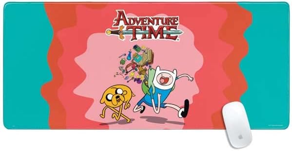 Skinit Extra Large Gaming Mouse Pad - Officially Licensed Jake and Finn Design with Stitched Edges Waterproof Non-Slip Rubber Base Desk Mat for Keyboard &amp Mouse 35.75 x 15.4 inches