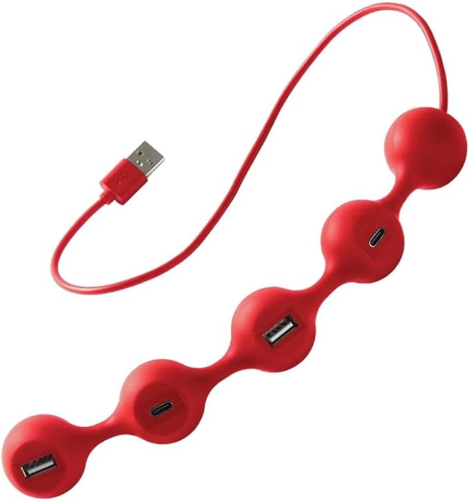 LEXON PEAS HUB 2 4-Port Hub Charge 2 x USB 2 x USB-C 2 Smartphones Simultaneously Copper Inner Cable LD143DR Dark Red
