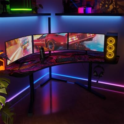 Arozzi Arena Angelo UltrawideFull Surface Water Resistant Desk Mat 3 Custom Monitor Mount Cut Outs and Under The Desk Cable Management (Crawling Chaos)