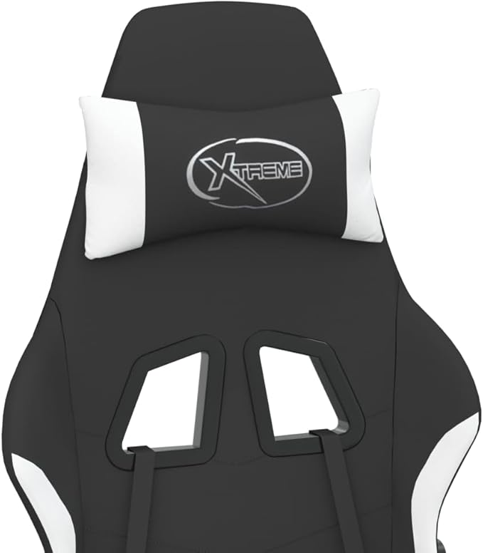 SKM Gaming Chair with Footrest Black and White Fabric (Weight-17KG)
