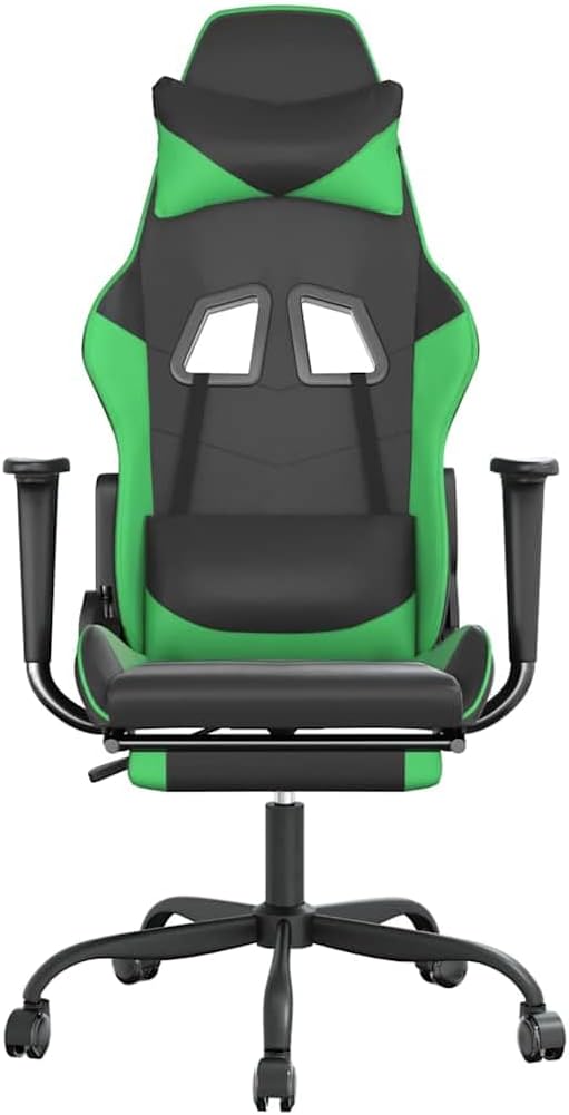 Adjustable Gaming Chair with USB Massage Feature Black and Green Faux Leather Upholstery Ergonomic Support and Memory Foam Cushion for Home Office and Gaming Setup