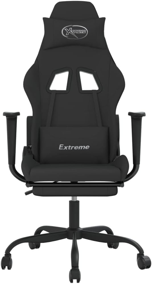 Massage Office Gaming Chair with Footrest Fabric Massage Office Chair Ergonomic Desk Chair Rolling Swivel Adjustable PC Computer Chair for Women Adults Girls(Black) -AA