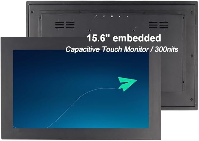 15.6 Inch Industrial 10-Point Touch Monitor Open Frame HDMI/VGA/DVI Interface Built-in Speakers Capacitive Touch Screen Technology Metal Frame (Touchscreen 15.6)
