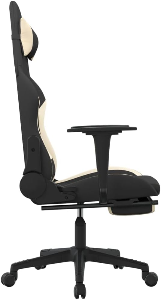 Gaming Chair with Footrest Black and Cream Fabric