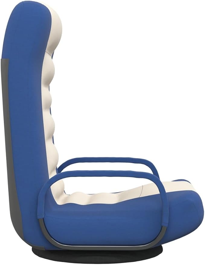 YAFF Foldable Gaming Floor Chair with Armrests 360° Swivel Adjustable Fabric Lounge Chair Comfortable Foam Padded Floor Seat for Adults Living Room Bedroom Easy Storage – Blue and Cream