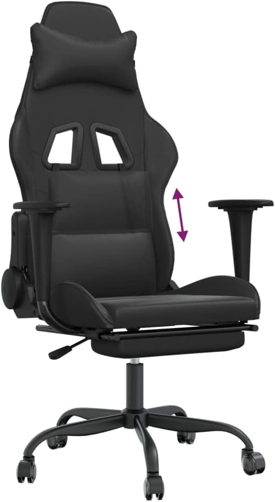 Gaming Chair with FootrestFaux Leather Computer Game ChairOffice ChairErgonomic Desk Chair PC Gaming Chair for Adults Teens(Black)