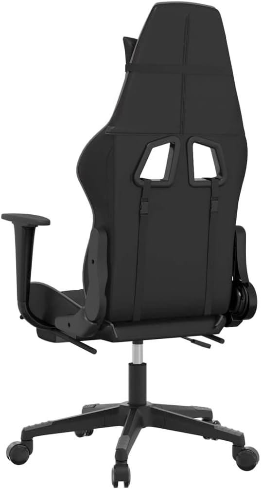 Gaming Chair with Footrest Black and Gray Faux Leather Gaming Chair with Ergonomic Design Adjustable Features - for Gamers and Office Use