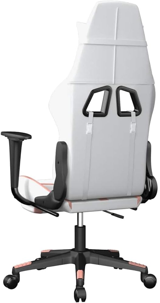 White and Pink Faux Leather Gaming Chair Ergonomic Massage Computer Desk Chair with Footrest Adjustable Armrests Reclining Backrest for Home Office 25.2 W