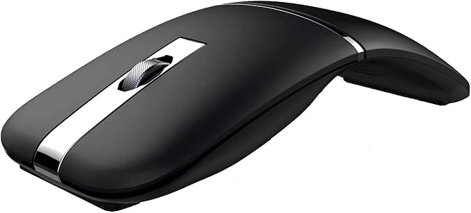 Foldable Arc Wireless Mouse with USB Receiver Bluetooth 2.4GHz Dual-Mode Rechargeable180° Rotation Silent Click Portable Curved Computer Mouse for PC Laptop MacBook (Black)