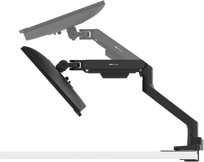 BenQ BDH01 Dual Monitor Arm -Gas Spring Monitor Stand for 2 Screens Up to 35'' &amp 44lbs Heavy Duty Quick Installation No Sagging Top Clamp and Grommet Base Reinforcement Plate VESA 75x75 &amp
