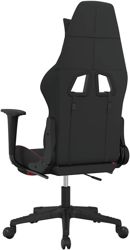 Ergonomic Massage Gaming Chair with Retractable Footrest Black and Red Fabric Reclining Computer Office Desk Chair for Adults