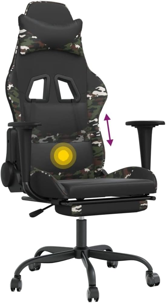 Massage Gaming Chair with FootrestFaux Leather Computer Game ChairMassage Office ChairErgonomic Desk Chair PC Gaming Chair for Adults Teens(Black&ampCamouflage) -AA