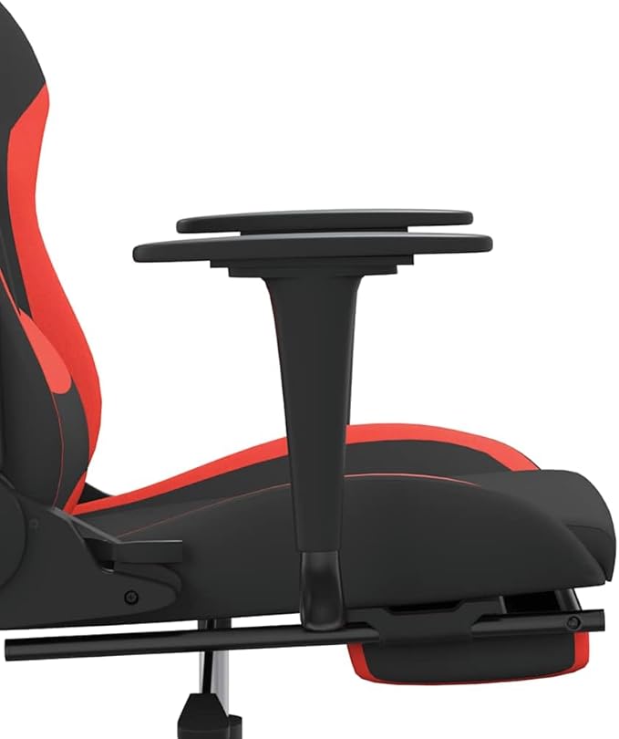 Ergonomic Massage Gaming Chair with Retractable Footrest Black and Red Fabric Reclining Computer Office Desk Chair for Adults
