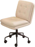 YCKEGEW Office Staff Chair Leather Upholstery Computer Chair Modern Study Chair with WheelsArmless Task Chair Adjustable Height Comfy Seating for Bedroom Office(Beige)