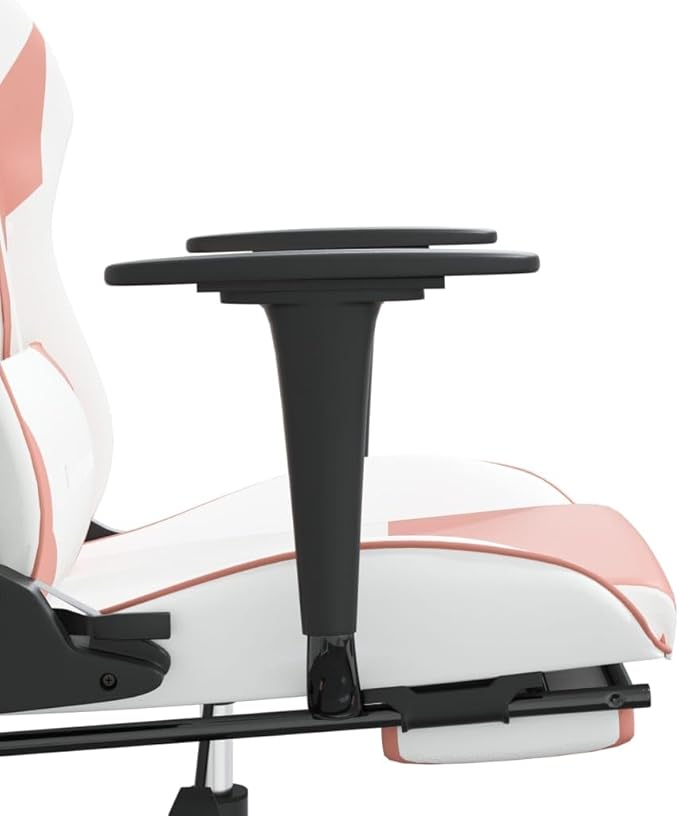 vidaXL White and Pink Gaming Chair with Adjustable Armrests Reclining Mechanism Faux Leather Design for Office Use Modern Ergonomic Footrest Included Chairs Swivel Racing Desk