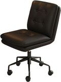 YCKEGEW Office Staff Chair Leather Upholstery Computer Chair Modern Study Chair with WheelsArmless Task Chair Adjustable Height Comfy Seating for Bedroom Office(Black)