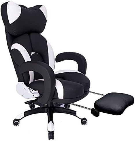 Racing Style Gaming Chair with Adjustable Footrest Massage Lumbar Support High-Back Ergonomic Swivel Office Chair(Black)