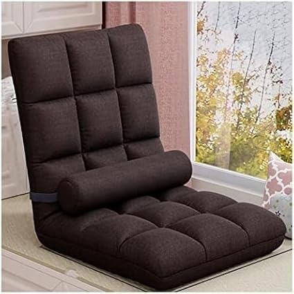 ELEFOCUS Floor Chair Angle-Adjustable Lounger with Cushion Upholstered Sofa Bed with Backrest for Reading Balcony Living Room(Braun)