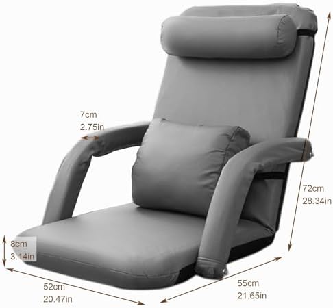 BTZHY Floor Chair Floor Chair Foldable Floor Chair with 6-Speed Adjustment Padded Gaming Sofa with Backrest for Living Room and Bedroom No Assembly Required (Color: Gray Size: 20.47 x 21.