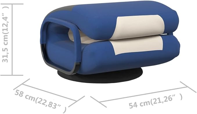 YAFF Foldable Gaming Floor Chair with Armrests 360° Swivel Adjustable Fabric Lounge Chair Comfortable Foam Padded Floor Seat for Adults Living Room Bedroom Easy Storage – Blue and Cream