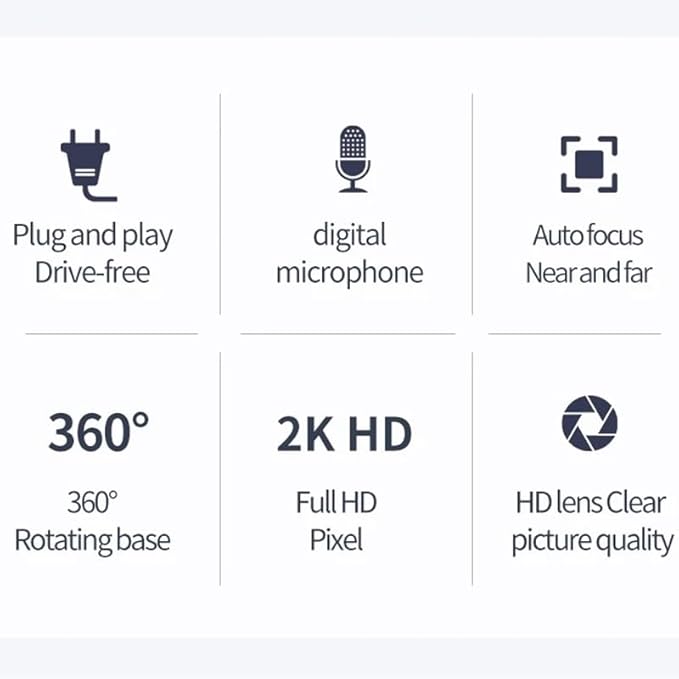 Webcam 2K Web Camera Autofocus with Microphone Cam for PC Computer Laptop Desktop