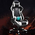 Gaming Chair with Massage Lumbar Support Racing Office Chair with Retractable Footrest Adjustable Armrest Swivel Task Chair for Adults Heavy Duty PU Leather(Blue)