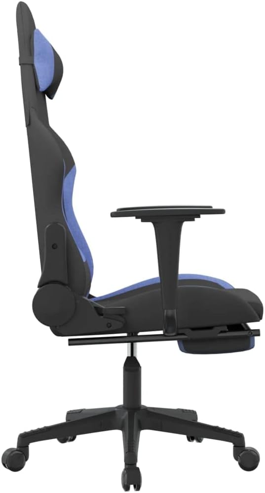 Massage Gaming Chair with Footrest and Lumbar Support Computer Chair Height Adjustable Game Chair with 360°-Swivel Seat and Headrest Black and Blue Fabric -AA