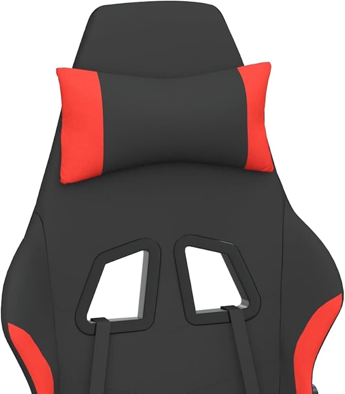 Ergonomic Massage Gaming Chair with Retractable Footrest Black and Red Fabric Reclining Computer Office Desk Chair for Adults