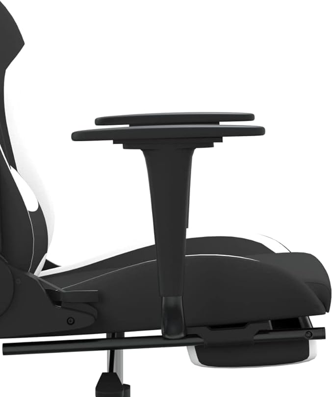 Massage Gaming Chair with Footrest and Lumbar Support Computer Chair Height Adjustable Game Chair with 360°-Swivel Seat and Headrest Black and White Fabric