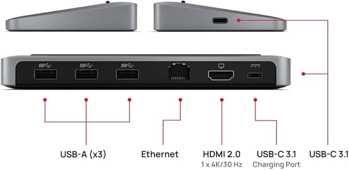 Brydge Stone II USB Hub Docking Station | Compatible with MacOS &amp Windows | Single 4K Display. HDMI Output. USB-C Speeds. 7 Ports | (Space Grey) BRYSTONE2