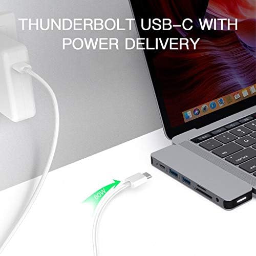 HyperDrive USB-C Hub Adapter Sanho Solo 7-in-1 Type C Dongle for MacBook Pro PC w USB-C Port: USBC 60W Power Delivery USBC 5Gbps Data 4K HDMI microSD/SD Card Reader 2xUSB 3.0 Audio Jack - Grey