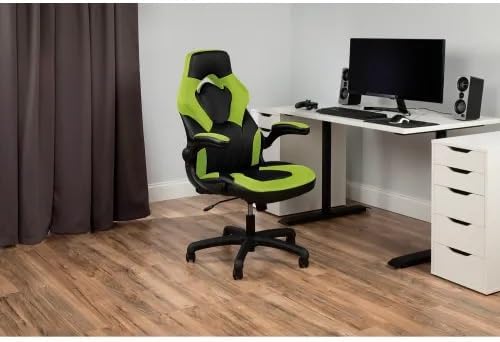 Ergonomic Gaming Chair with High Back Support – Racing Style PC Desk Chair with Recline Function Flip-Up Arms &amp Padded Segments for Comfort (Green)